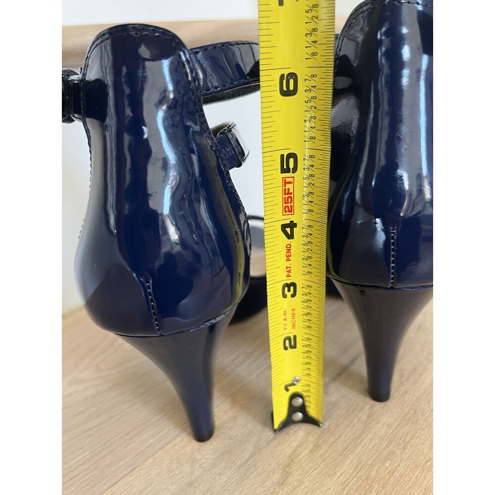 Marc New York Patent Leather Strappy Ankle Buckle Heeled Sandals 8.5M Navy Blue - Picture 9 of 10